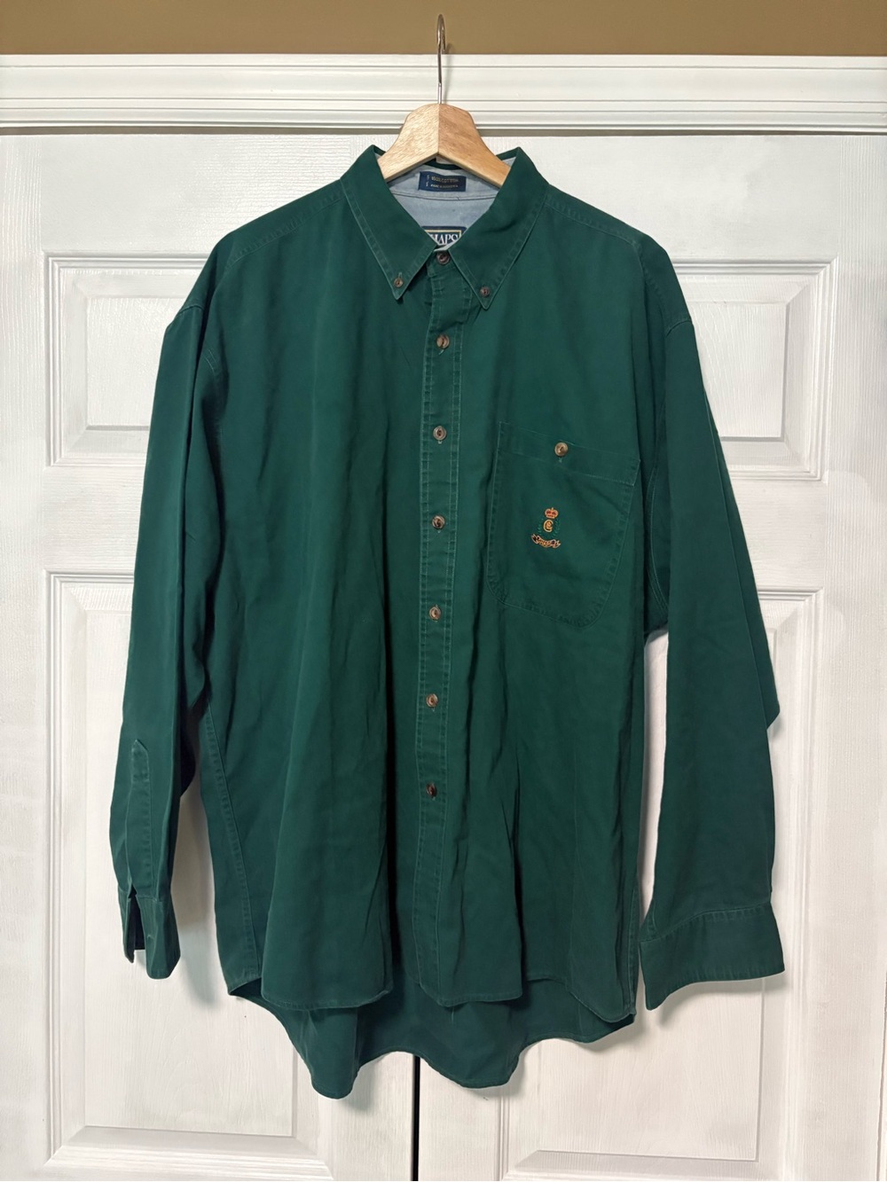 Vintage Chaps Ralph Lauren Green Button Down Shirt XL Crest Logo 90s Twill